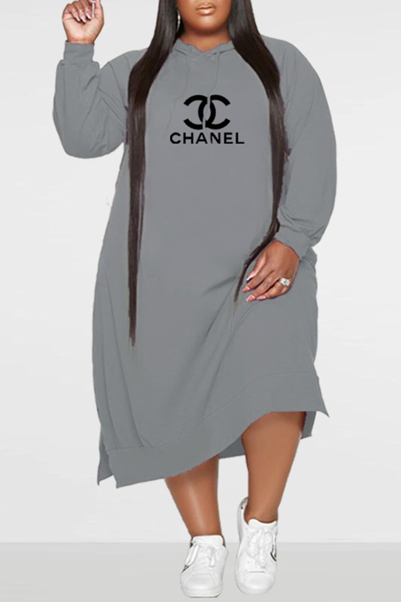 Grey Fashion Casual Letter Split Joint Hooded Collar Straight Plus Size Dresses
Grey Fashion Casual Letter Split Joint Hooded Collar Straight Plus Size Dresses
