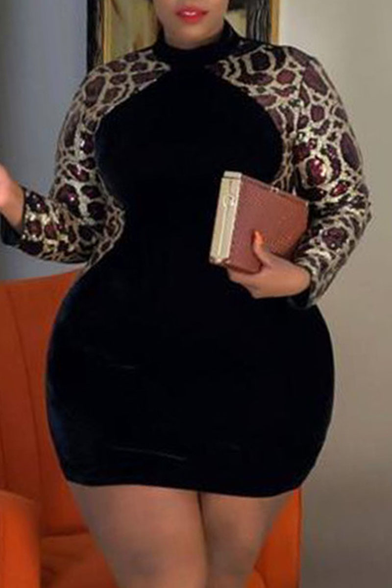 Black Fashion Sexy Patchwork Sequins Half A Turtleneck Long Sleeve Plus Size Dresses
Black Fashion Sexy Patchwork Sequins Half A Turtleneck Long Sleeve Plus Size Dresses