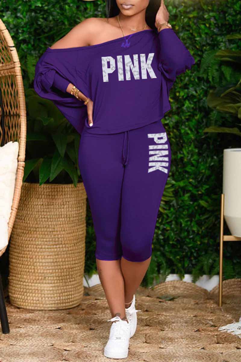 Purple Fashion Casual Letter Print Basic Oblique Collar Long Sleeve Two Pieces
Purple Fashion Casual Letter Print Basic Oblique Collar Long Sleeve Two Pieces