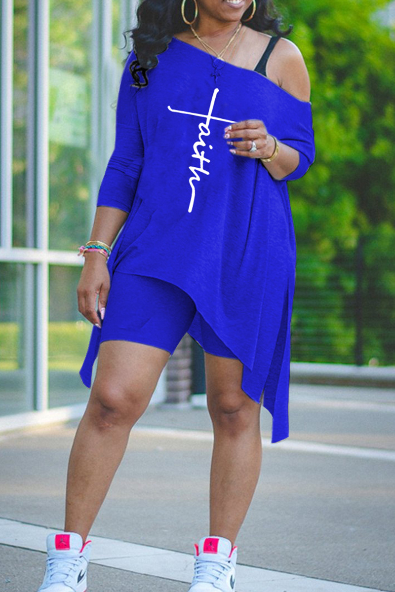 Blue Fashion Casual Print Split Joint Asymmetrical Oblique Collar Half Sleeve Two Pieces
Blue Fashion Casual Print Split Joint Asymmetrical Oblique Collar Half Sleeve Two Pieces