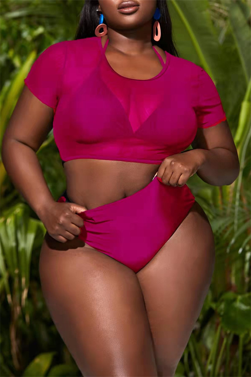 Rose Red Fashion Sexy Solid See-through O Neck Plus Size Swimwear Three-piece Set
Rose Red Fashion Sexy Solid See-through O Neck Plus Size Swimwear Three-piece Set