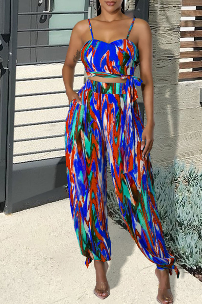 Blue Casual Print Bandage Split Joint Spaghetti Strap Sleeveless Two Pieces
Blue Casual Print Bandage Split Joint Spaghetti Strap Sleeveless Two Pieces