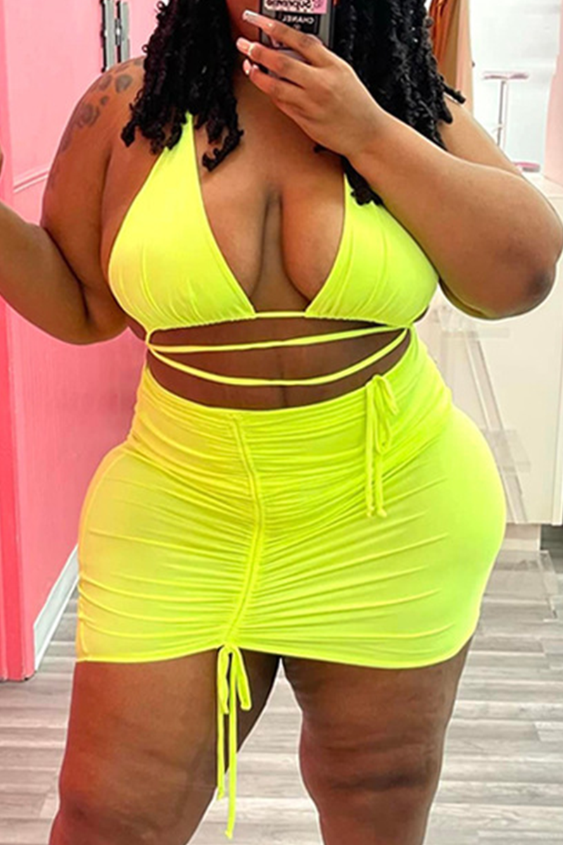 Fluorescent Green Sexy Solid Draw String Halter Pencil Skirt Plus Size Two Pieces
Fluorescent Green Sexy Solid Draw String Halter Pencil Skirt Plus Size Two Pieces
