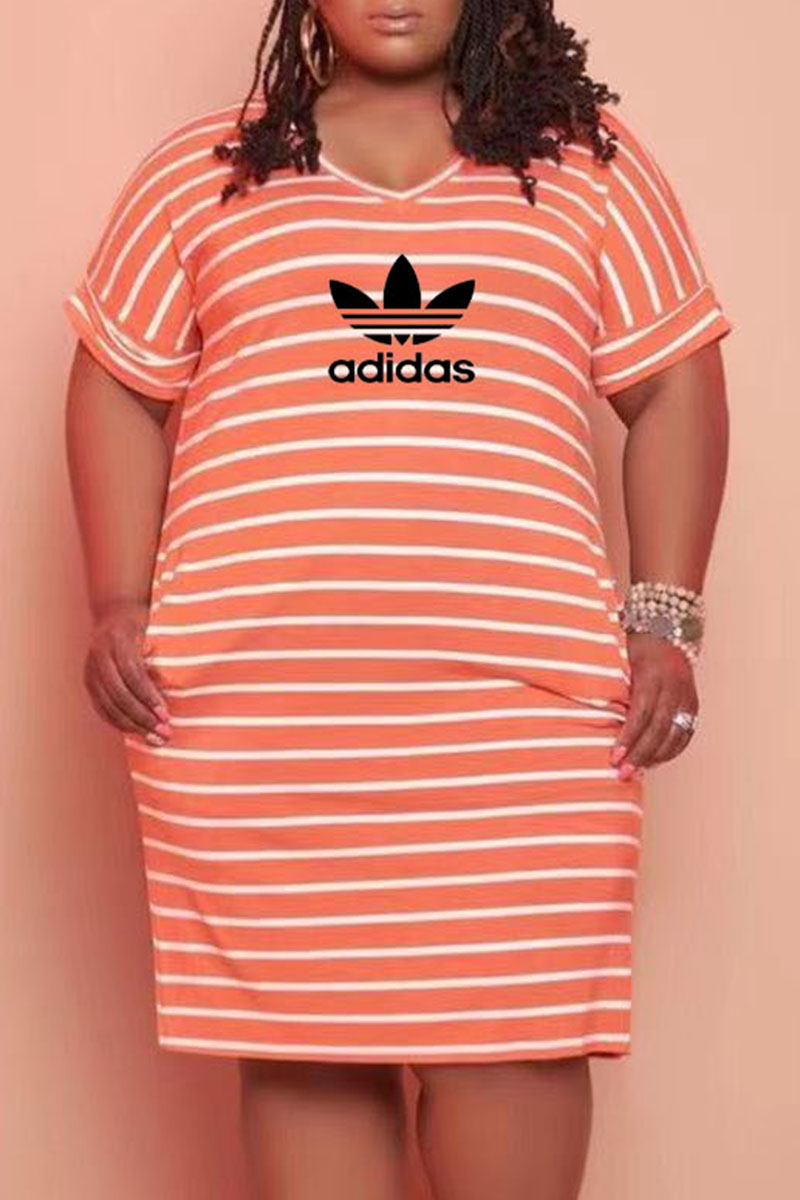 Orange Fashion Casual Striped Print Letter V Neck One Step Skirt Plus Size Dresses
Orange Fashion Casual Striped Print Letter V Neck One Step Skirt Plus Size Dresses