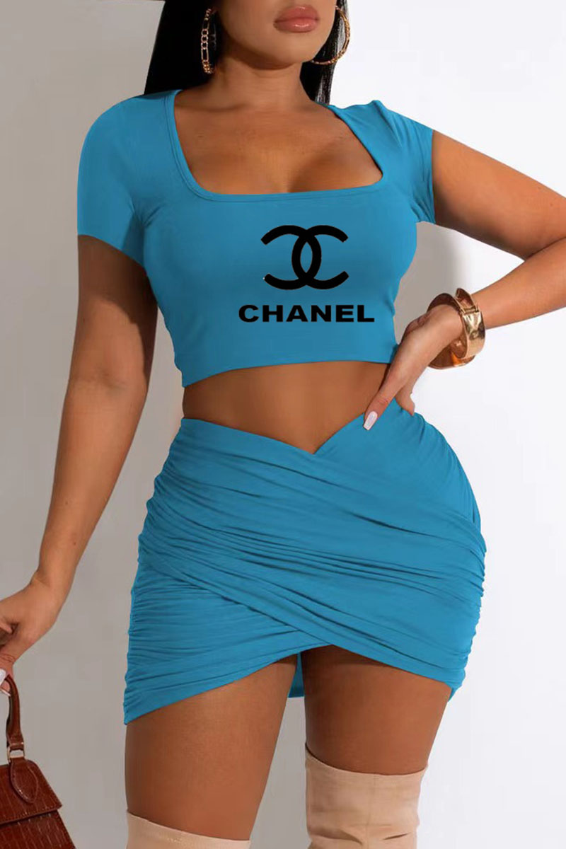 Baby Blue Fashion Casual Print Letter Square Collar Short Sleeve Two Pieces
Baby Blue Fashion Casual Print Letter Square Collar Short Sleeve Two Pieces