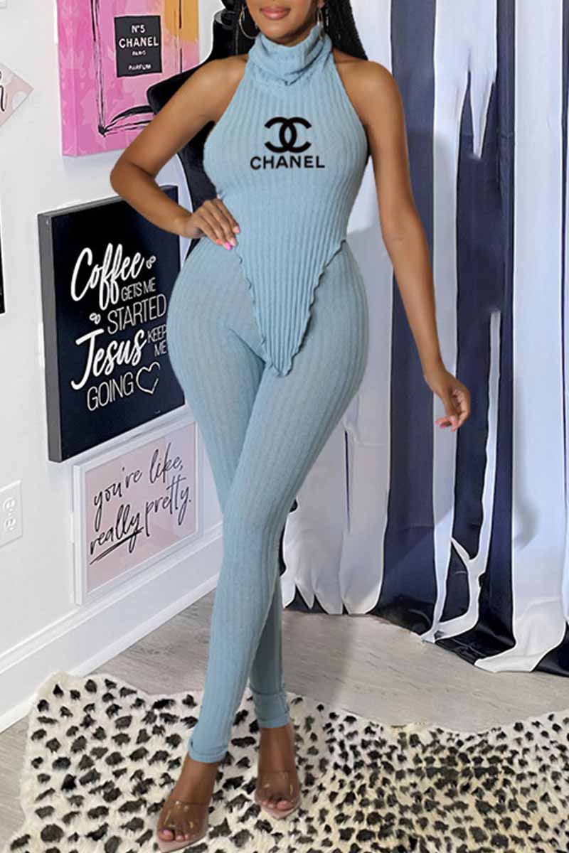 Light Blue Fashion Sexy Print Backless Letter Turtleneck Sleeveless Two Pieces
Light Blue Fashion Sexy Print Backless Letter Turtleneck Sleeveless Two Pieces