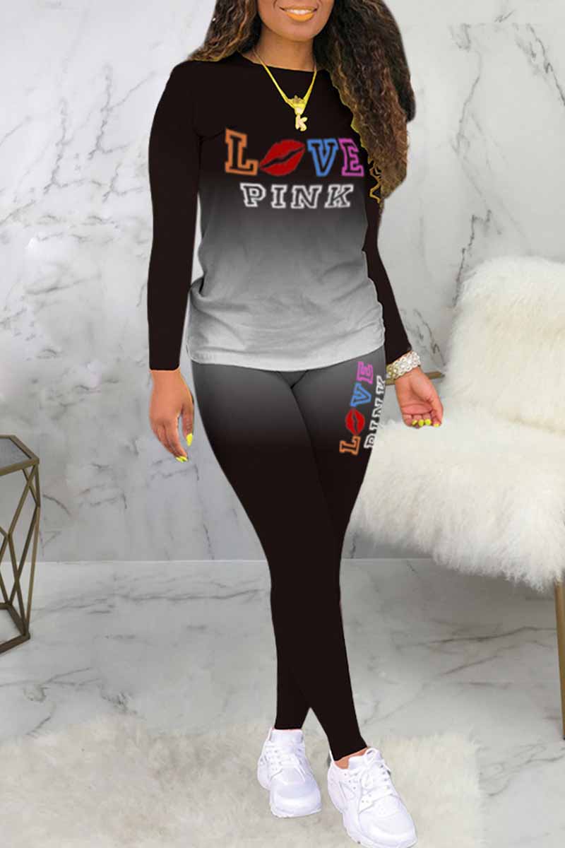 Black Casual Gradual Change Print Letter O Neck Long Sleeve Two Pieces
Black Casual Gradual Change Print Letter O Neck Long Sleeve Two Pieces