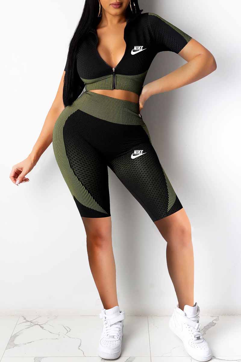 Army Green Sportswear Print Patchwork Zipper Collar Short Sleeve Two Pieces
Army Green Sportswear Print Patchwork Zipper Collar Short Sleeve Two Pieces