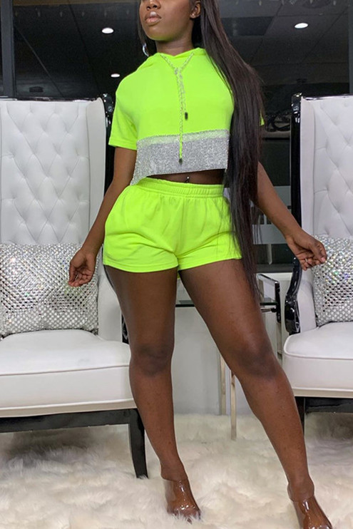 Casual Short-Sleeved Shorts Fluorescent Green Two-Piece Suit