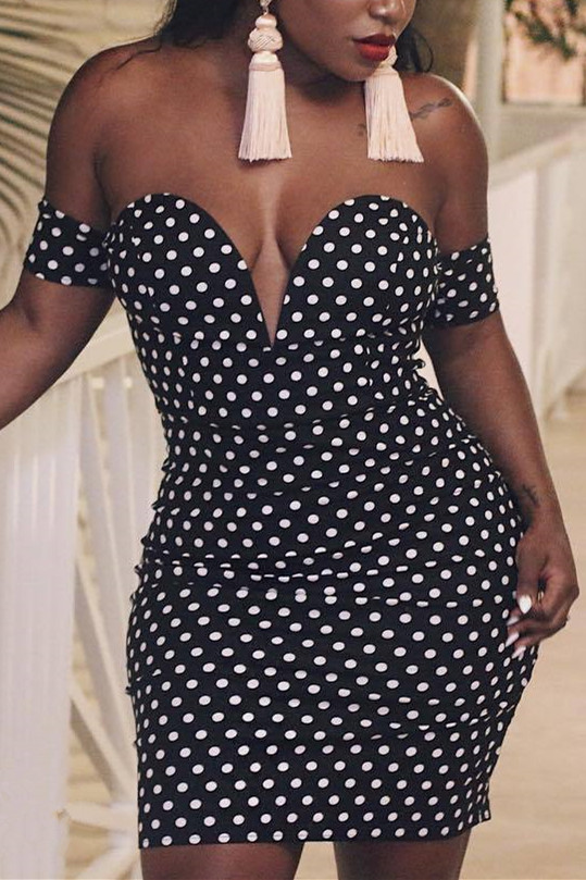 Sexy Polka Dot Off-The-Shoulder Tube Top Black Dress