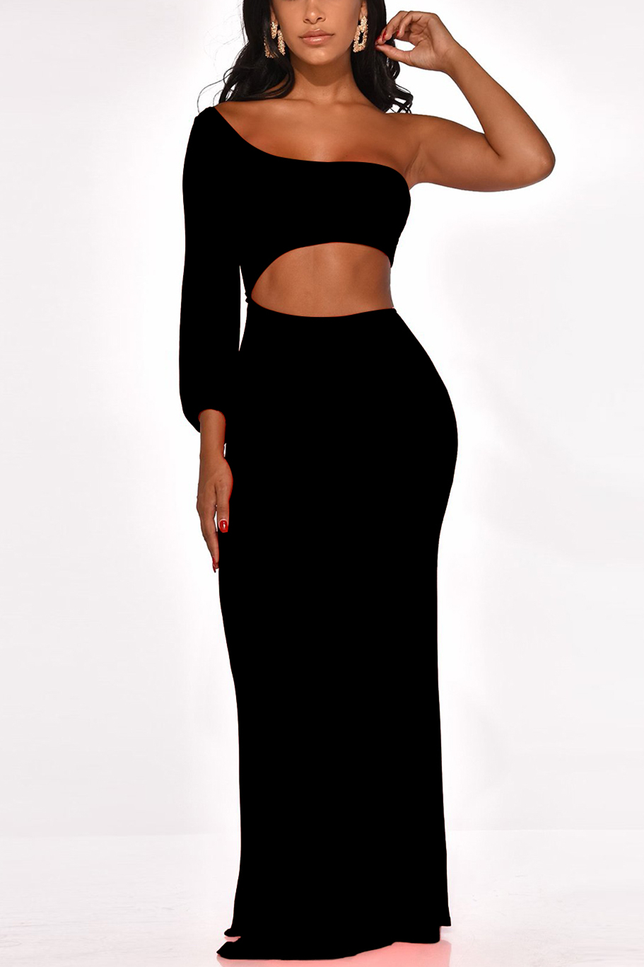 Sexy Solid Color One-Shoulder Black Dress