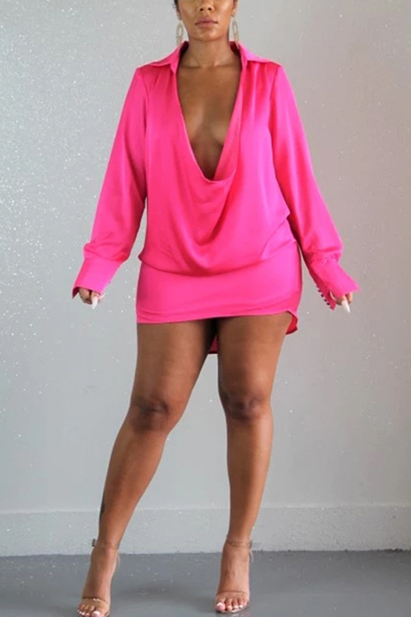 Knowfashionstyle - Sexy loose deep v-neck pink solid dress