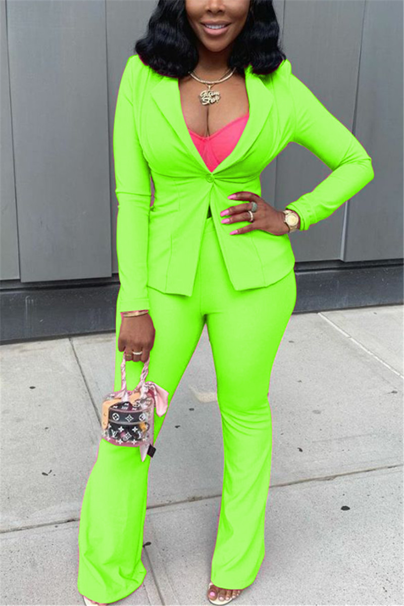 Fashion Professional Solid Color Lapel Small Suit Fluorescent Green Two-Piece Suit