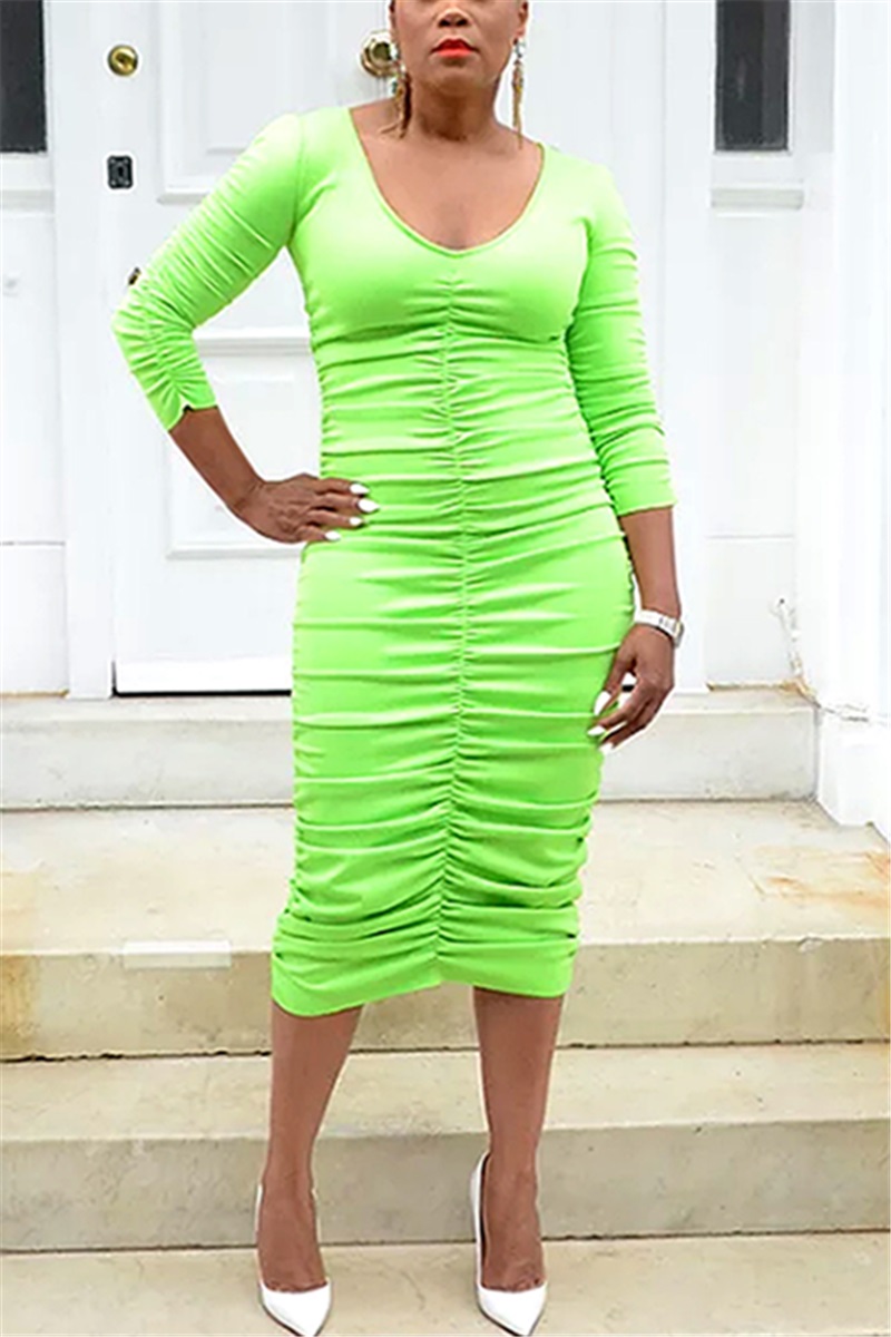 Women Fashion Sexy Long Sleeve Green Dress