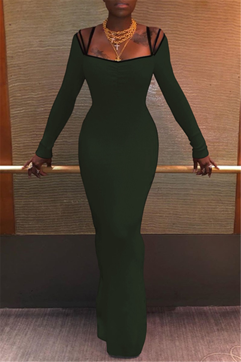Fashion Sexy Dark Green Sling Evening Dress