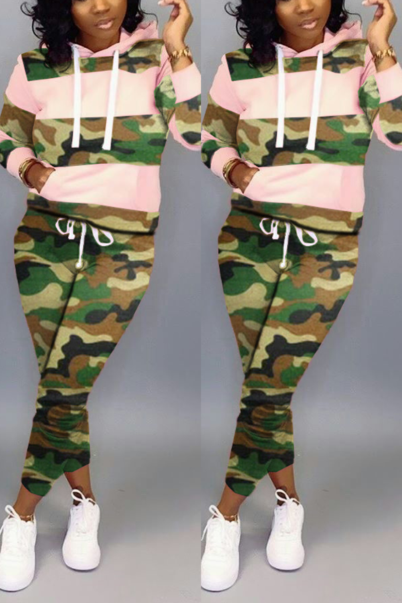 Fashion Camouflage Print Pink Two-Piece Suit