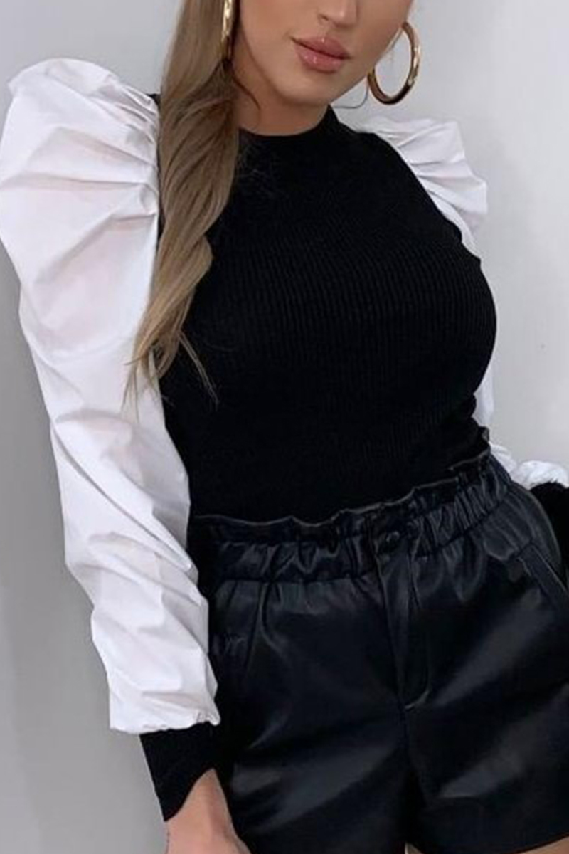 Stylish Casual Puff Sleeve Black Top