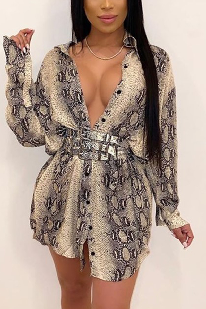 Fashion Casual Printing Silver Shirt Dress (Without Belt)