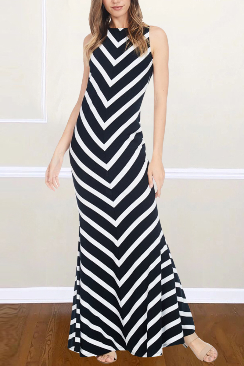 Fashion Sexy Striped Black White Sleeveless Dress