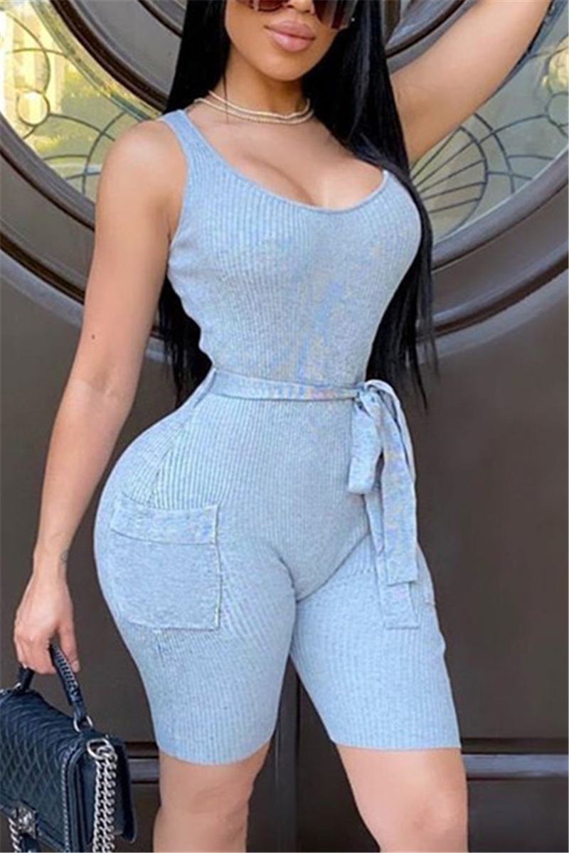 Silver Sexy O Neck Sleeveless Off The Shoulder Skinny Patchwork Solid Romper