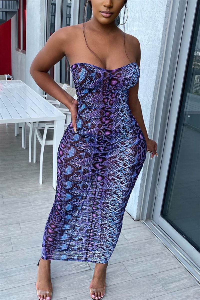 Multi Sexy Off The Shoulder Sleeveless Strapless Strapless Dress Ankle Length Print Dresses