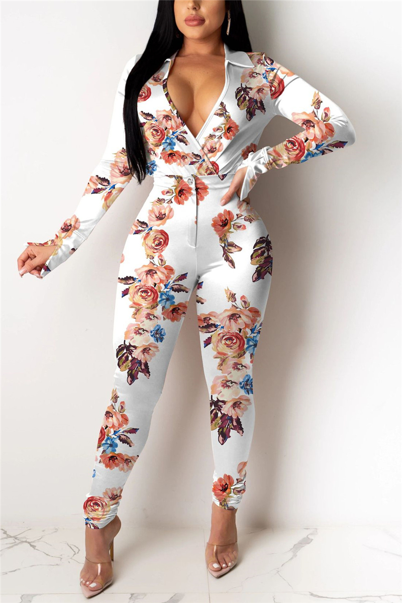 White Fashion Sexy adult Ma'am Print Two Piece Suits pencil Long Sleeve Two Pieces