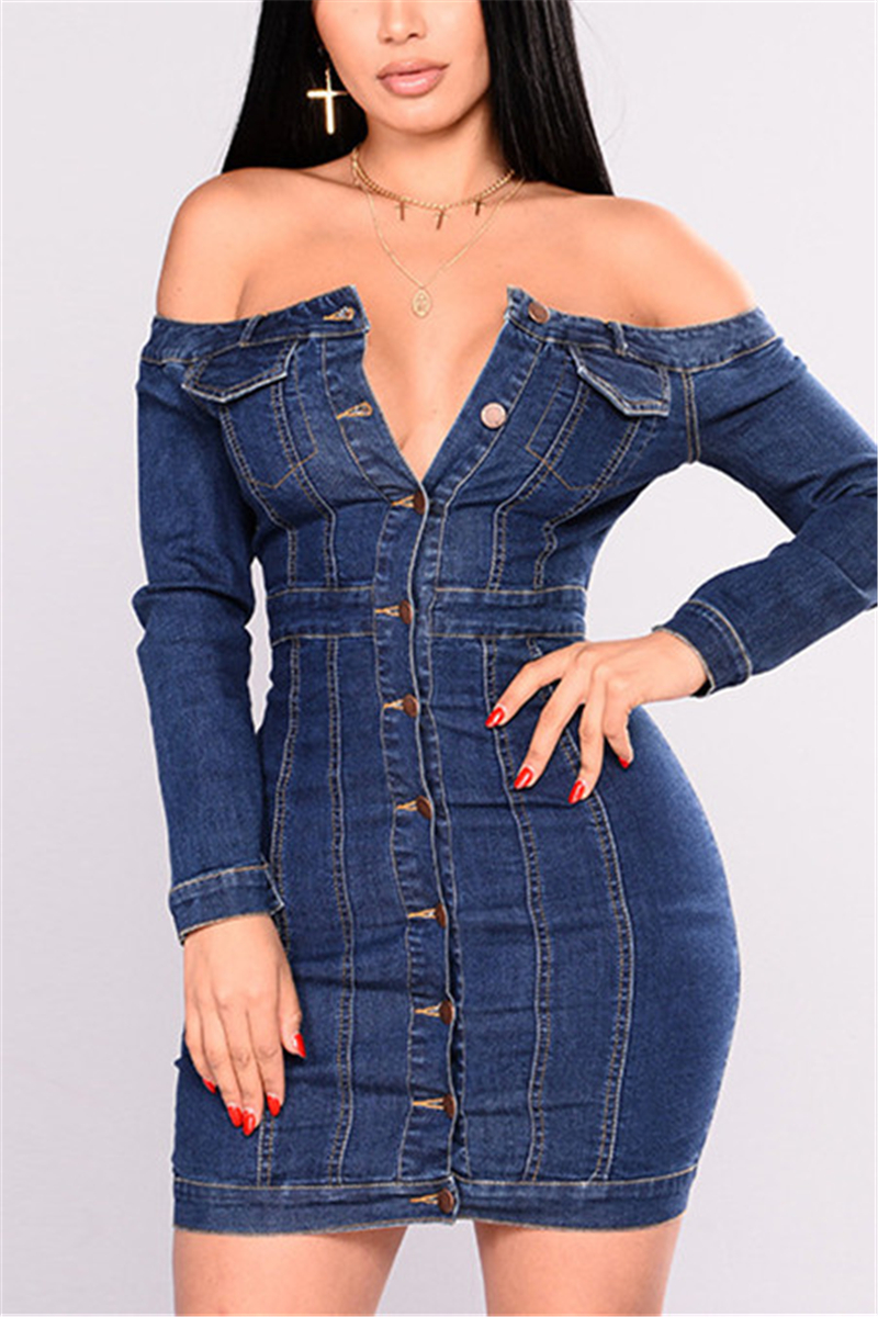 Blue Fashion Sexy Off The Shoulder Long Sleeve Bateau Neck Denim Dress Mini Solid Dresses
Blue Fashion Sexy Off The Shoulder Long Sleeve Bateau Neck Denim Dress Mini Solid Dresses