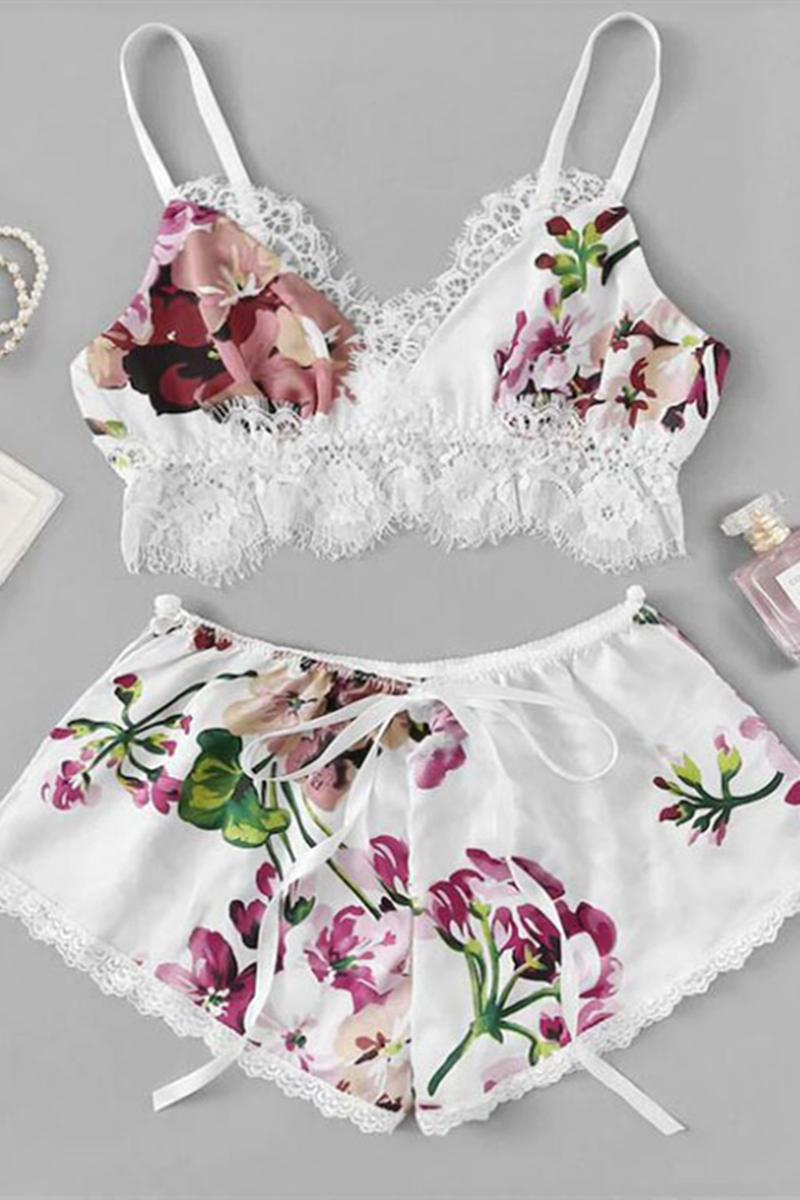 White Sexy Printed Underwear Two-piece Set