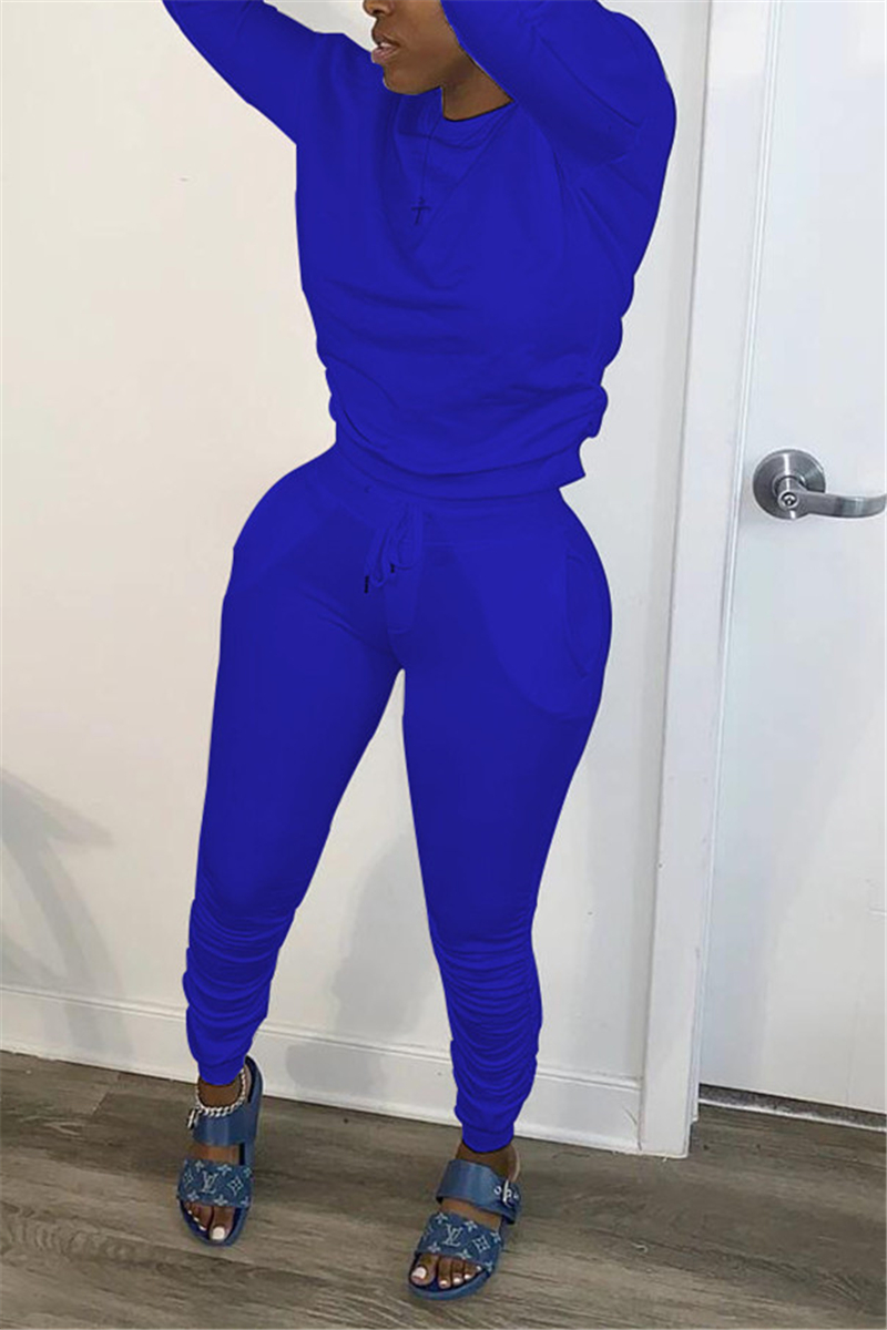 Royal blue Fashion Long Sleeve Tops Trousers Sports Set