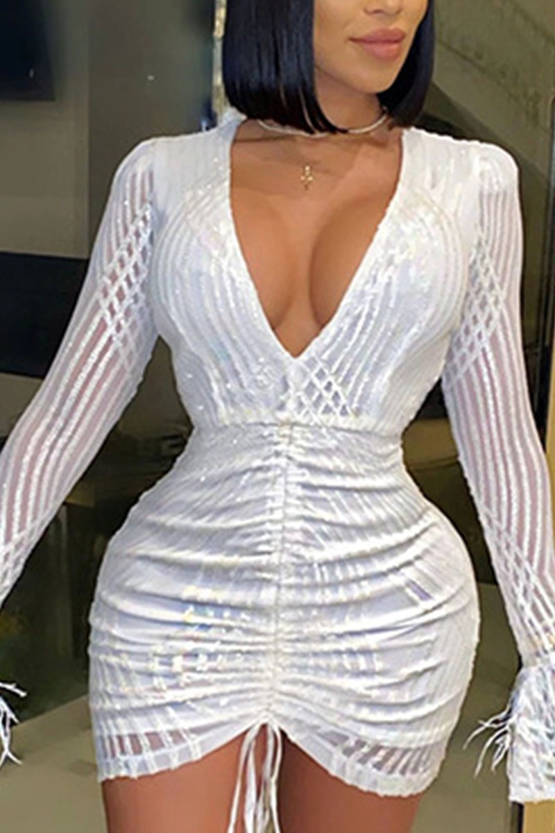 White Sexy Striped Split Joint See-through Fold V Neck Pencil Skirt Dresses
White Sexy Striped Split Joint See-through Fold V Neck Pencil Skirt Dresses
