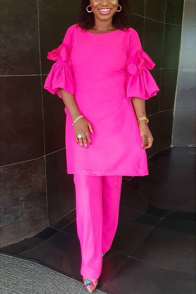 Pink Milk Silk Lightly cooked asymmetrical Two Piece Suits Solid Loose Three Quarter Two-piece Pants Set