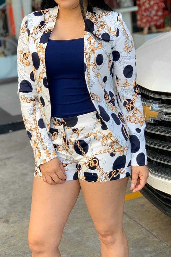 Decorative pattern Polyester Casual Print Straight Long Sleeve Two Pieces