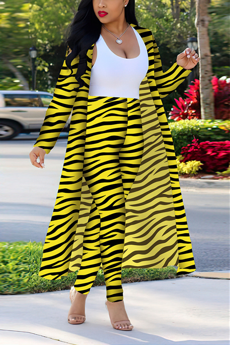 Yellow Fashion Casual Zebra Print Long Sleeve Two-Piece Suit