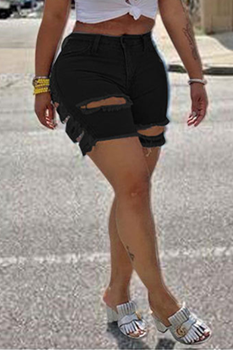 Black Sexy Fashion Tight Hole Denim Shorts