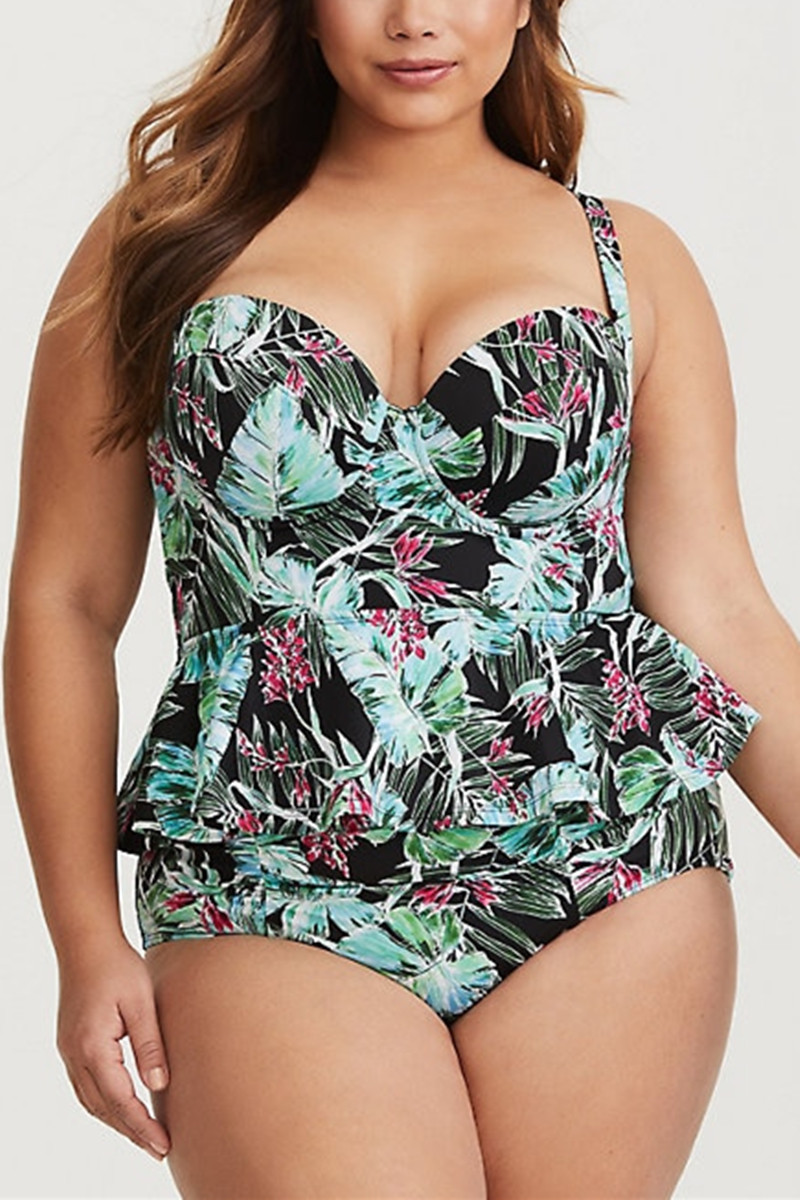 Knowfashionstyle - Green sexy printed plus size swimsuit set