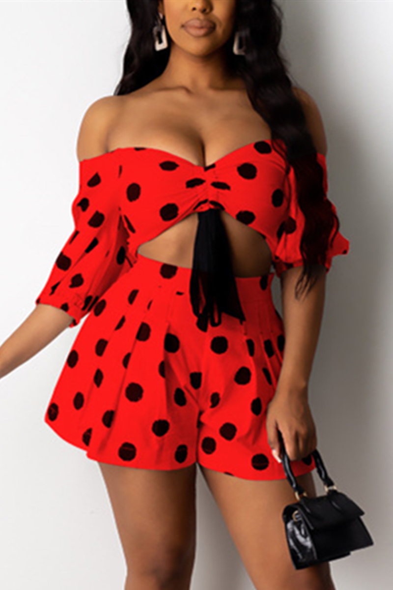 Red Sexy Polka Dot Print Skirt Two-piece Set