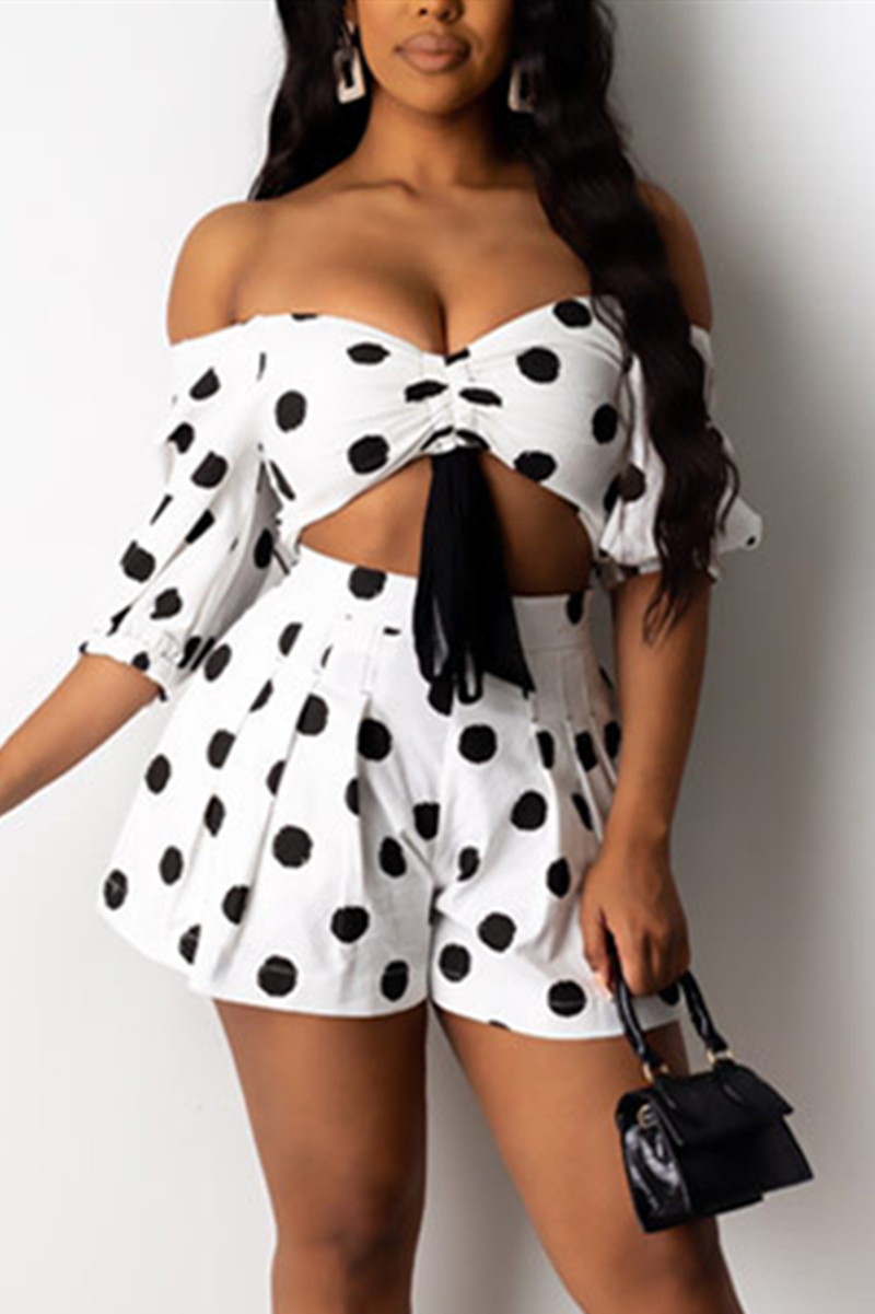 White Sexy Polka Dot Print Skirt Two-piece Set