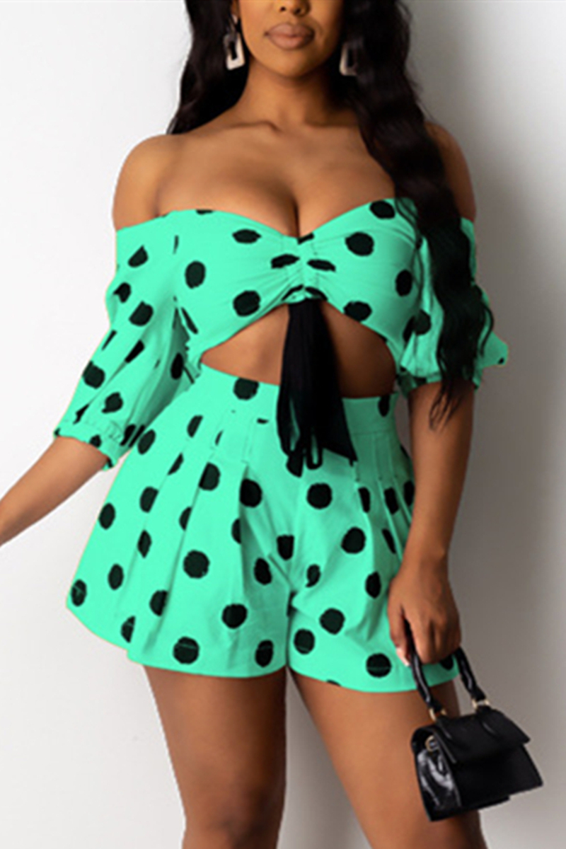 Green Sexy Polka Dot Print Skirt Two-piece Set