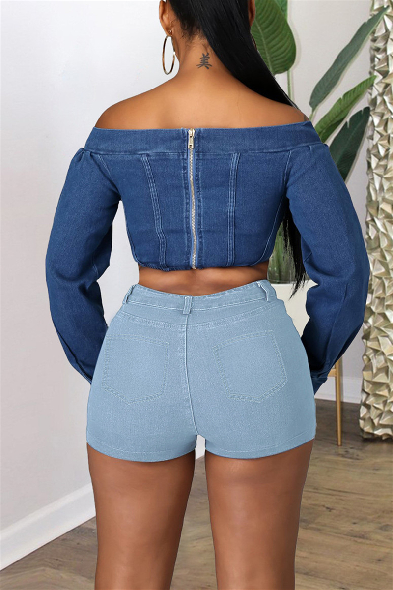 Wholesale Dark Blue Fashion Casual Solid Ripped High Waist Regular