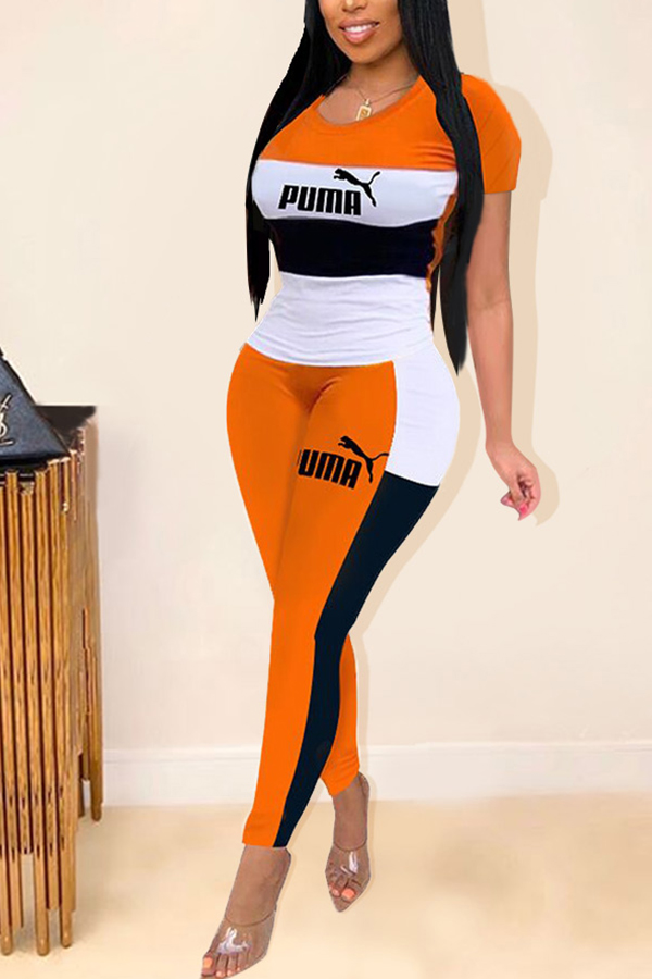 Orange Casual Fashion adult Patchwork Two Piece Suits Letter Print pencil Short Sleeve
Orange Casual Fashion adult Patchwork Two Piece Suits Letter Print pencil Short Sleeve