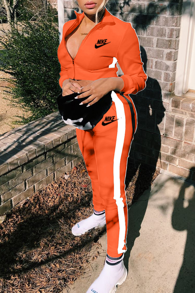 Orange Fashion Sportswear Print Split Joint Turndown Collar Long Sleeve Two Pieces
Orange Fashion Sportswear Print Split Joint Turndown Collar Long Sleeve Two Pieces