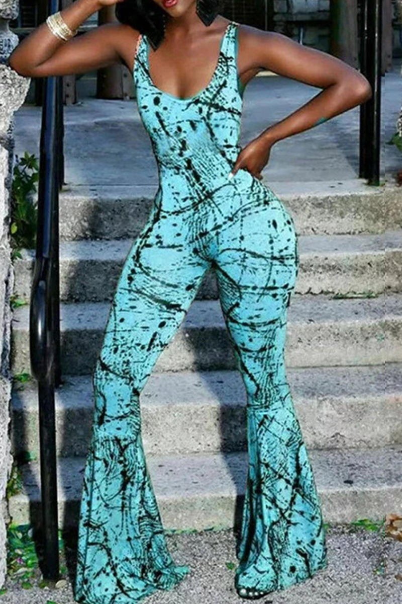 Light Green Sexy Fashion Printed Sling Jumpsuit
