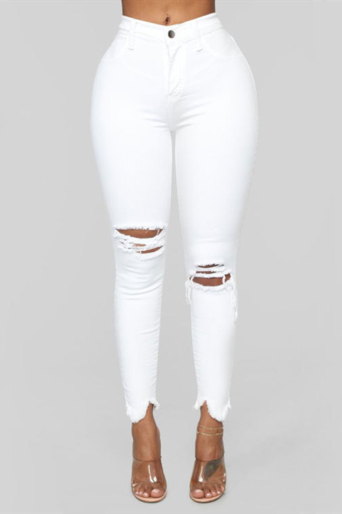 White Stylish Casual Slim Denim Trousers