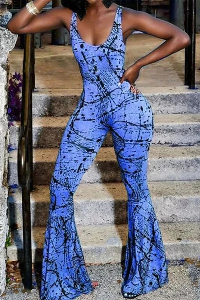 Blue Sexy Fashion Printed Sling Jumpsuit