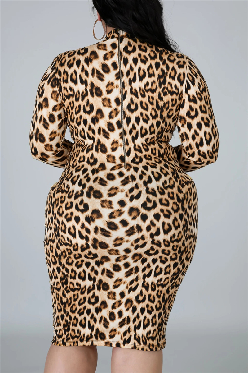 Fashion Casual Leopard Print Plus Size Dress