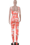 Red Fashion Casual adult Ma'am Tie Dye Two Piece Suits Straight Sleeveless Two Pieces