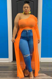 Oranje sexy mevrouw één schouderkraag effen grote maat
