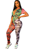 Sexy Camouflage-Jumpsuits mit kurzen Ärmeln und O-Ausschnitt