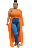 Orange Sexy Ma'am One-Shoulder-Kragen Solid Plus Size