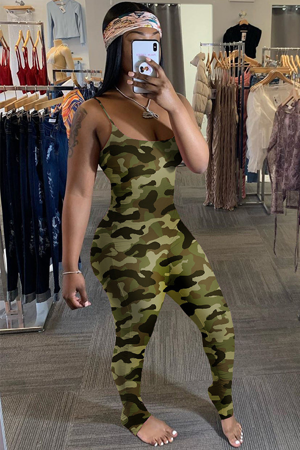 Camouflage mode sexy print patchwork camouflage mouwloze slip jumpsuits